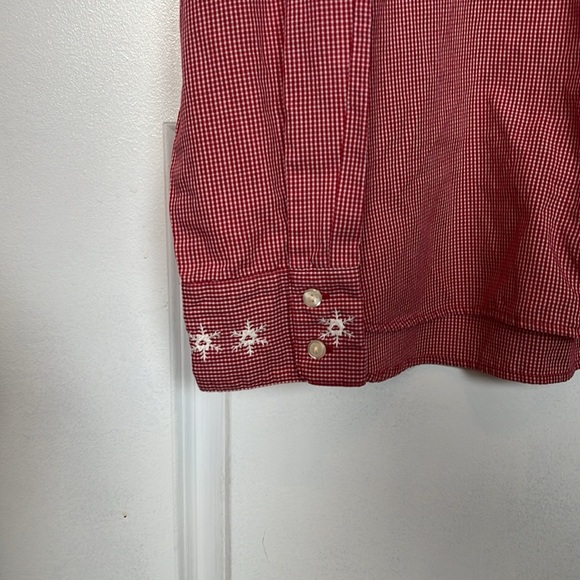 Vtg CHRISTMAS holiday Karen Scott button down shirt top red gingham embroidered - Picture 4 of 7